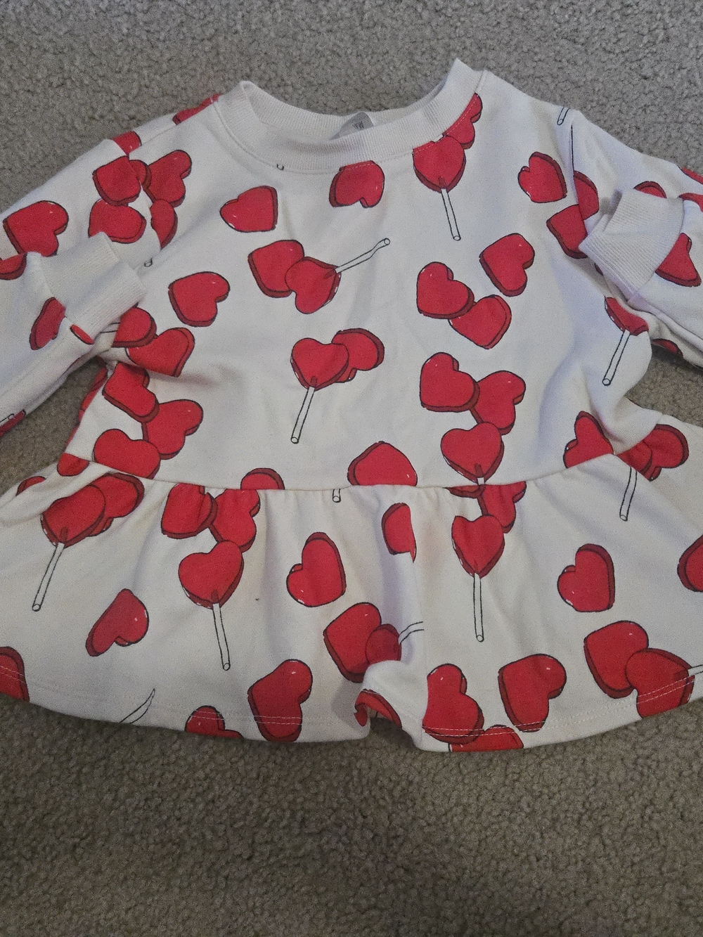 Valentines Girls White Sweatshirt with Red Heart Lollipop Print